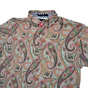Tommy Hilfiger Retro‎ Paisley Short Sleeve Polo Shirt Golf Preppy Men L Pink